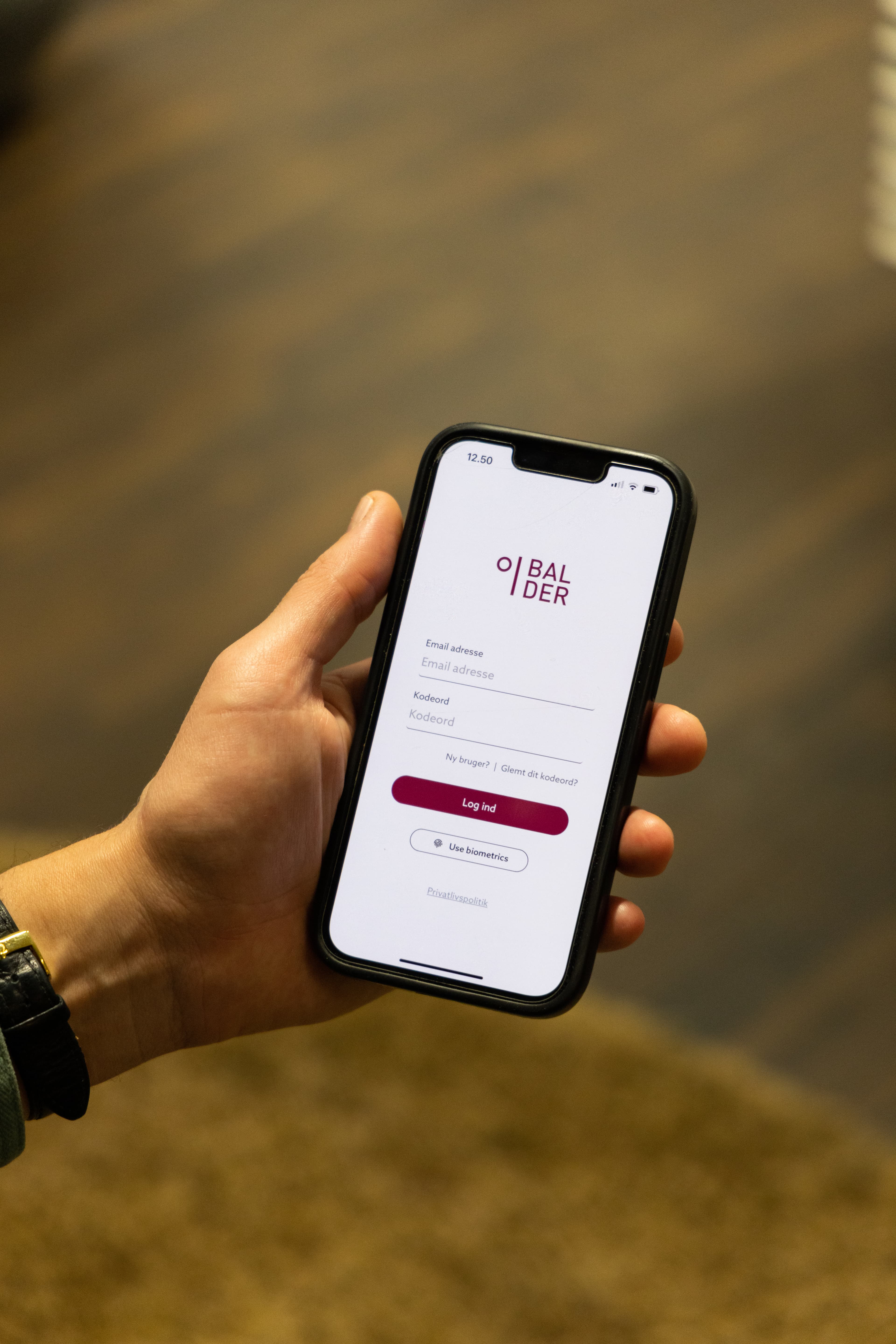 Login-siden i Mit Balder app