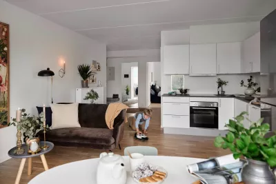 Stue i prøvebolig i agerhusene Høje Taastrup